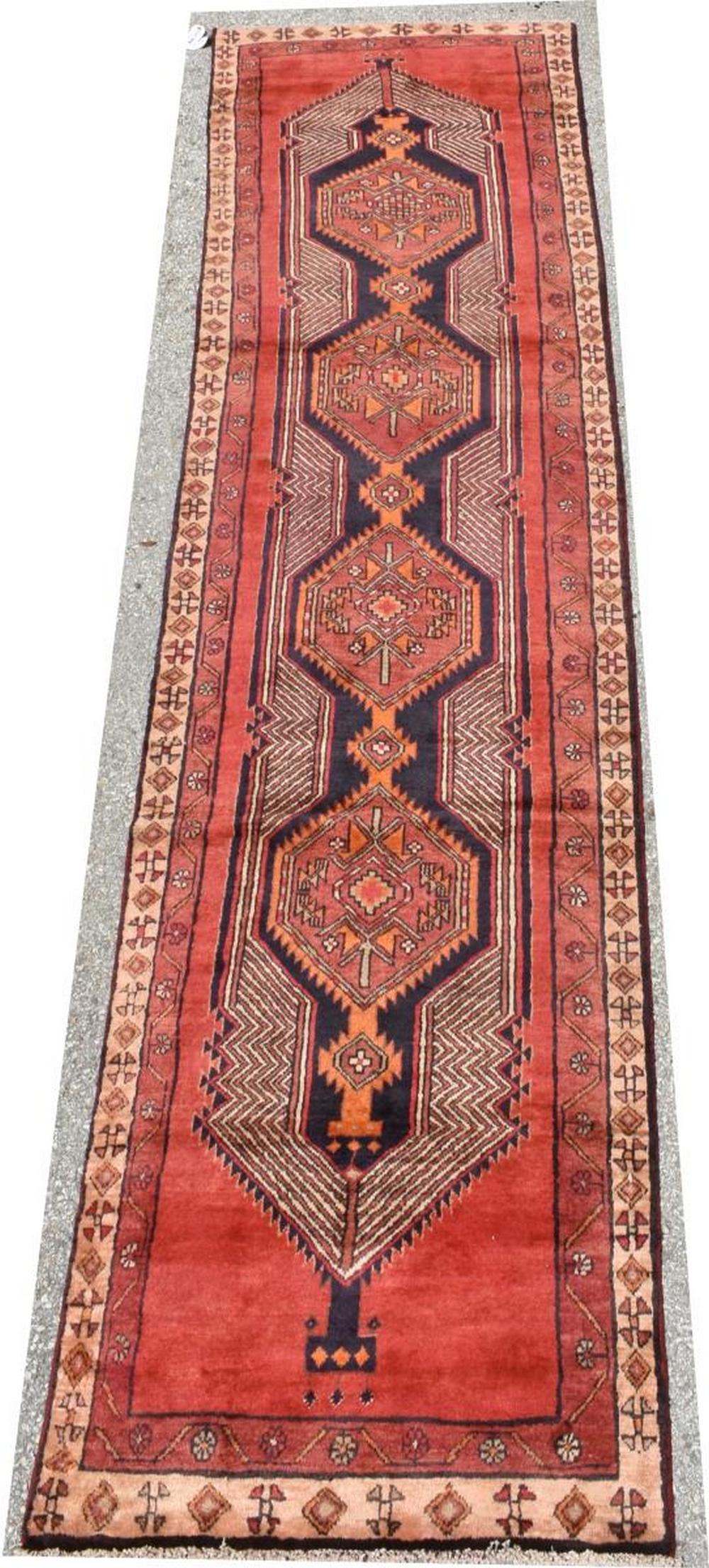 HAND-TIED PERSIAN HAMADAN RUNNER, 12'2" X 3'1" (1 of 3)