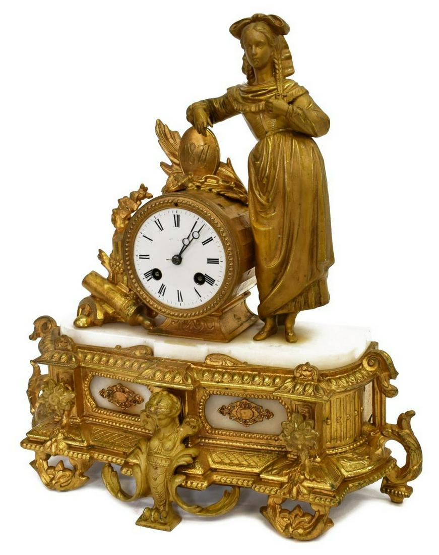 FRENCH GILT METAL & ONYX FIGURAL MANTEL CLOCK (1 of 6)