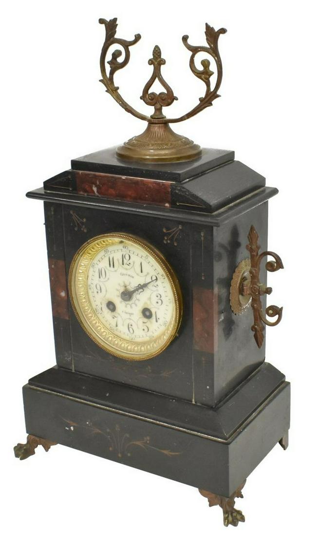 FRENCH NAPOLEON III MARBLE MANTEL SHELF CLOCK (1 of 4)