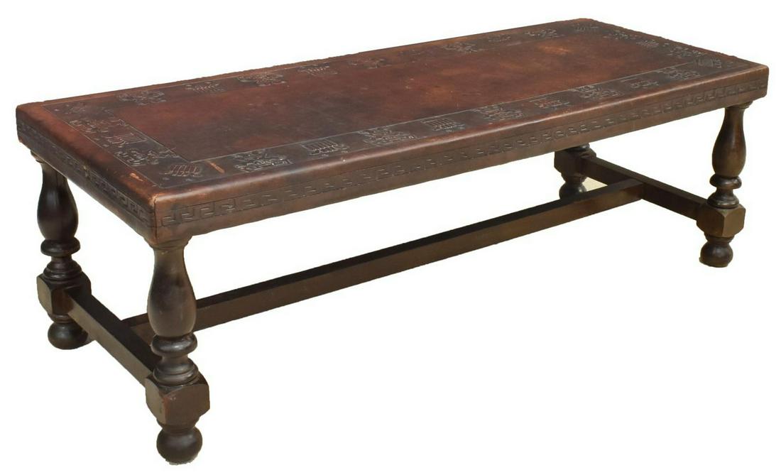 SOUTH AMERICAN TOOLED LEATHER TOP COFFEE TABLE (1 of 5)