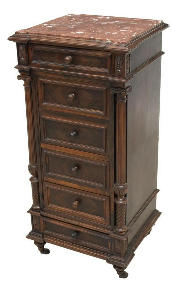 FRENCH LOUIS XVI STYLE MARBLE-TOP BEDSIDE CABINET (1 of 4)