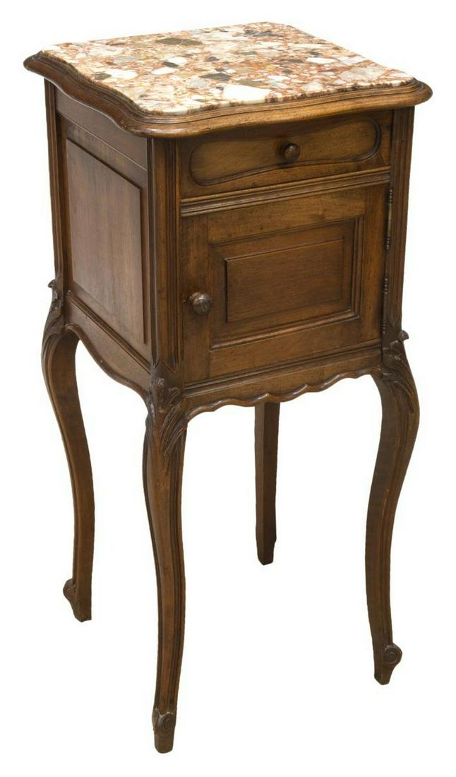 FRENCH LOUIS XV STYLE MARBLE-TOP WALNUT NIGHTSTAND (1 of 5)