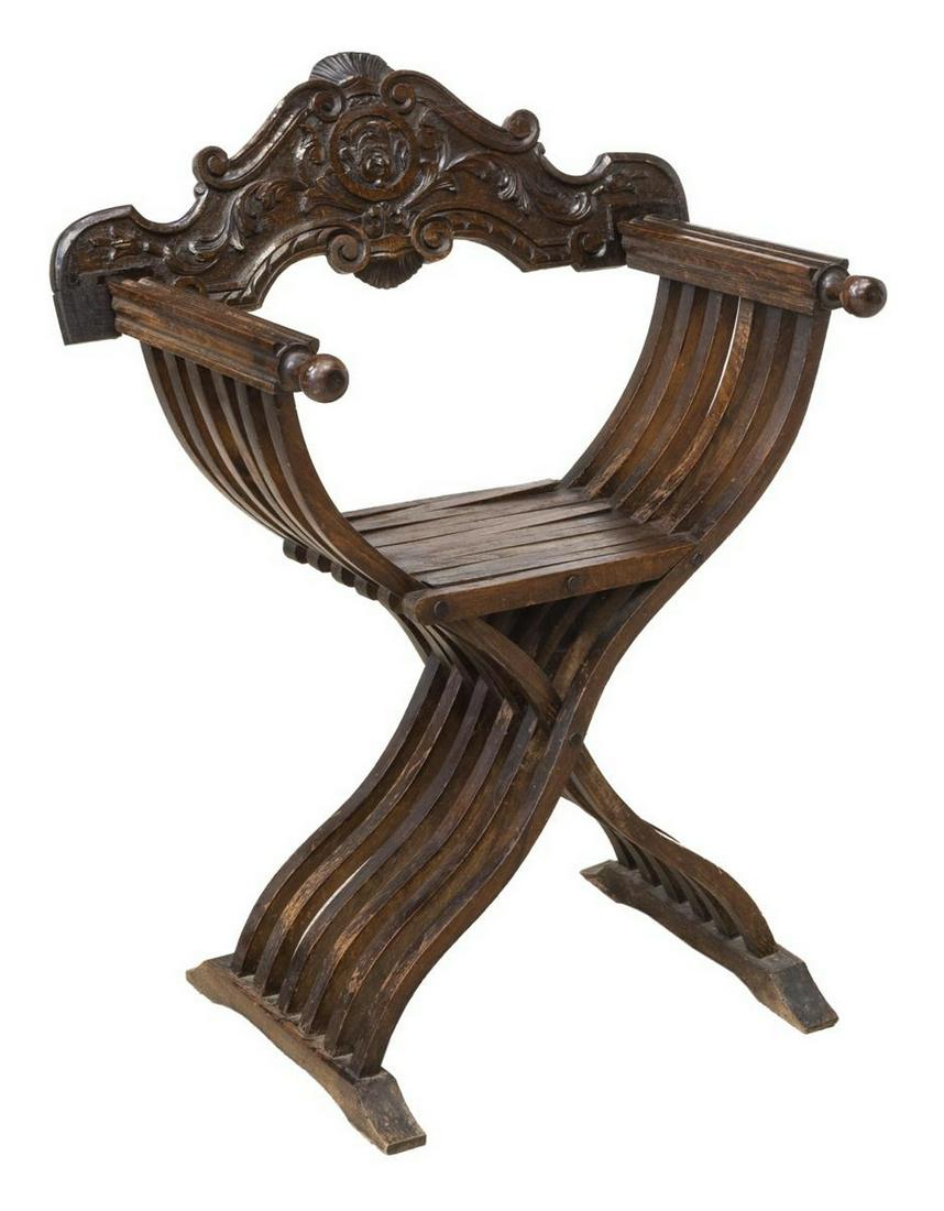 ITALIAN WALNUT SAVONAROLA SLATTED CURULE CHAIR (1 of 3)