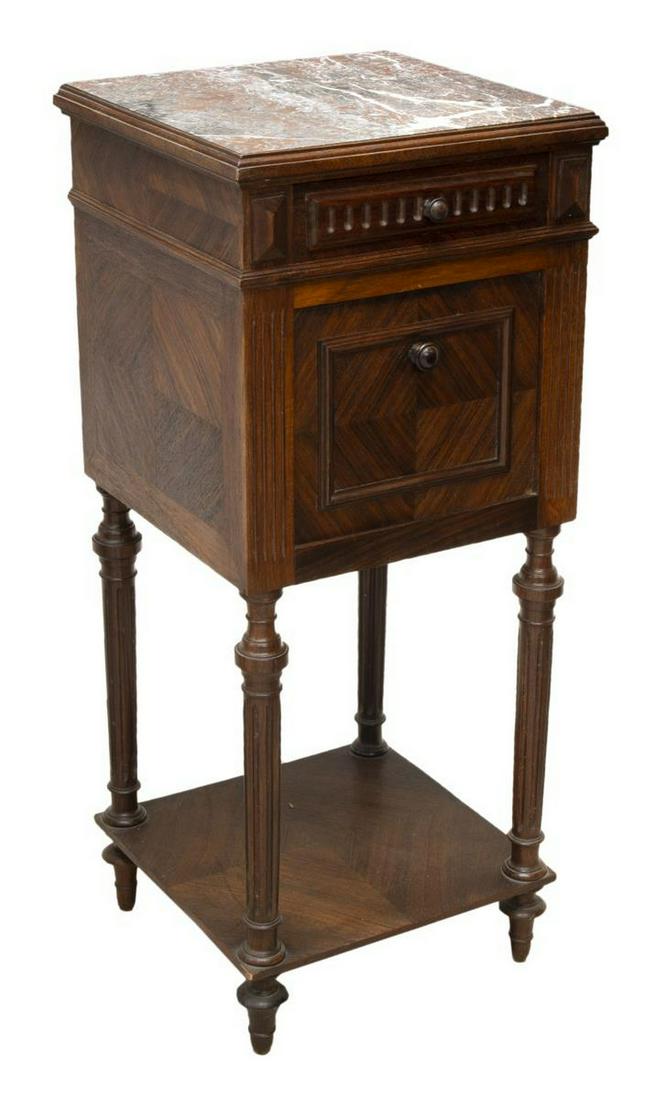 FRENCH LOUIS XVI STYLE MARBLE-TOP BEDSIDE CABINET (1 of 5)