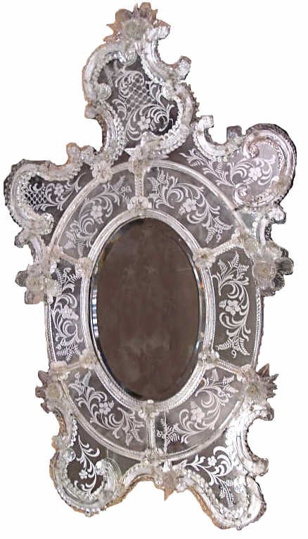 HUGE 19TH C VENETIAN ETCHED GLASS MIRROR FLOWERS