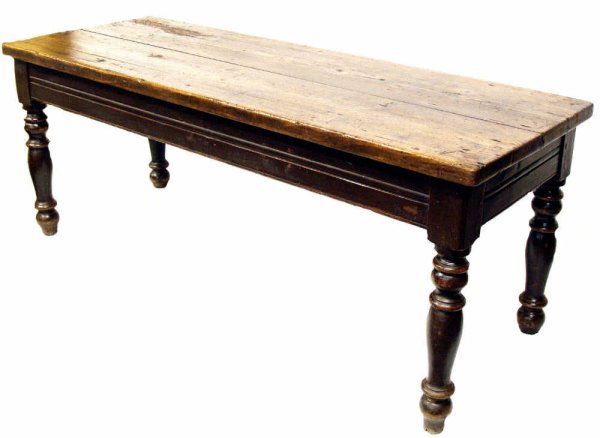 RUSTIC ITALIAN PINE PLANK TOP FARMHOUSE TABLE 19TH