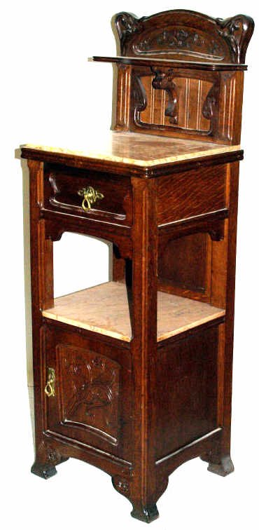 SPANISH ART NOUVEAU CARVED OAK BED & NIGHTSTAND - 3
