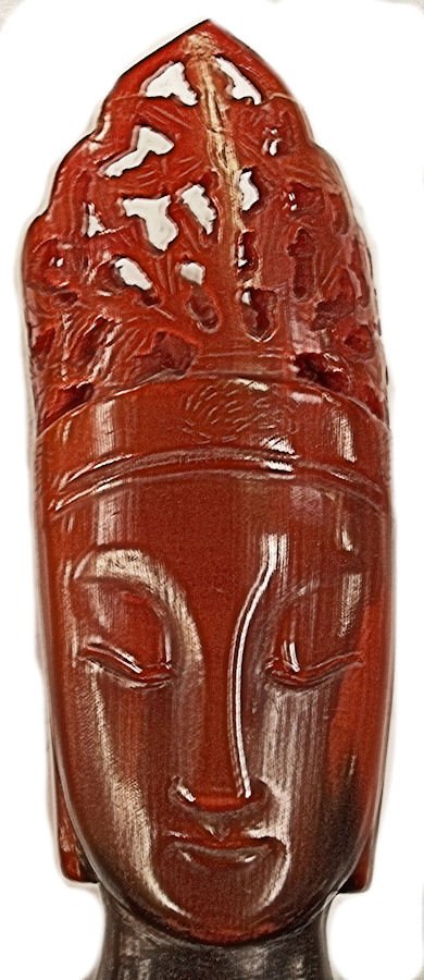 CHINESE CARVED IVORY OR BONE FACE RED STAINED - 2