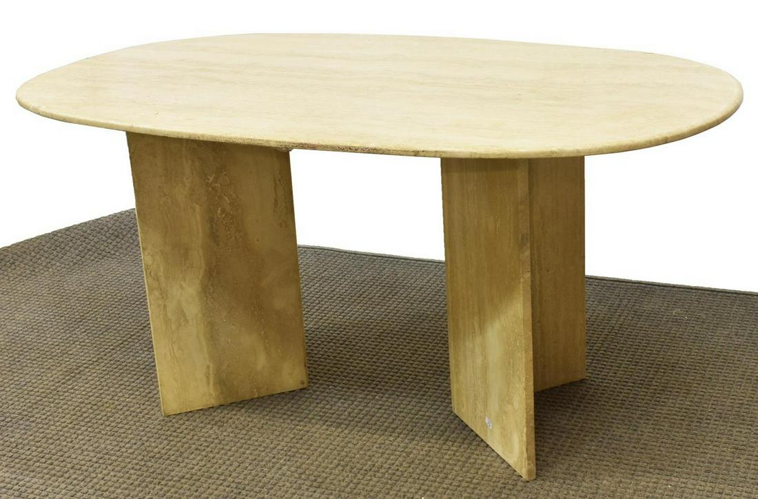 ITALIAN MODERN TRAVERTINE DOUBLE PEDESTAL TABLE (1 of 3)
