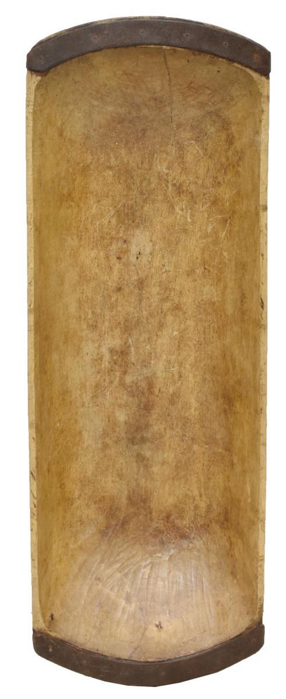 LARGE TRENCHER DOUGH BOWL W/ IRON HANDLES (1 of 2)