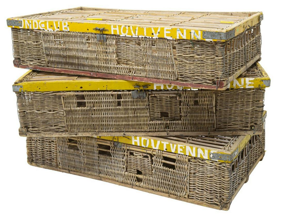 (3) WICKER MARKET PIGEON BIRD CAGES CRATES (1 of 2)