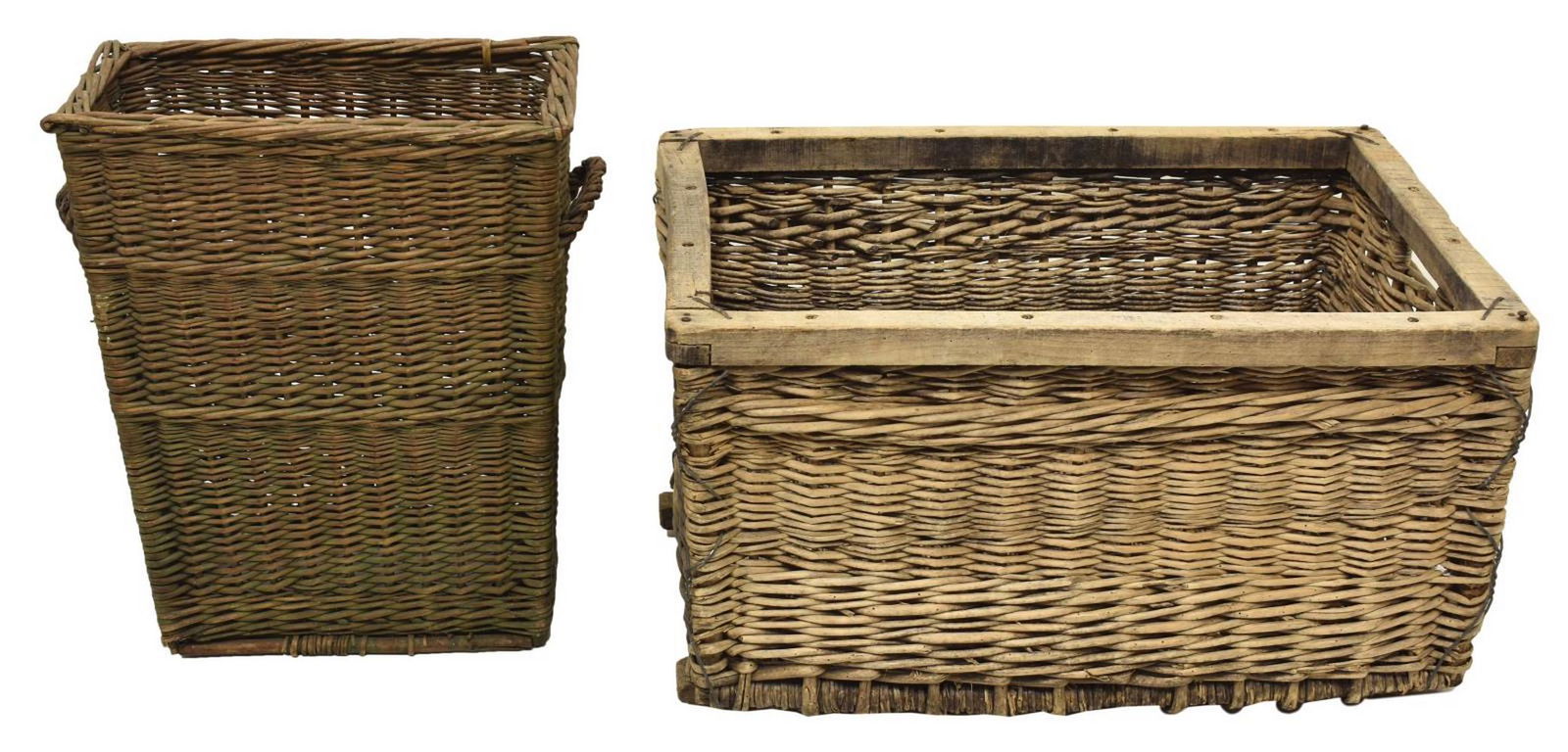 (2) LARGE FRENCH RUSTIC WICKER BASKETS (1 of 3)