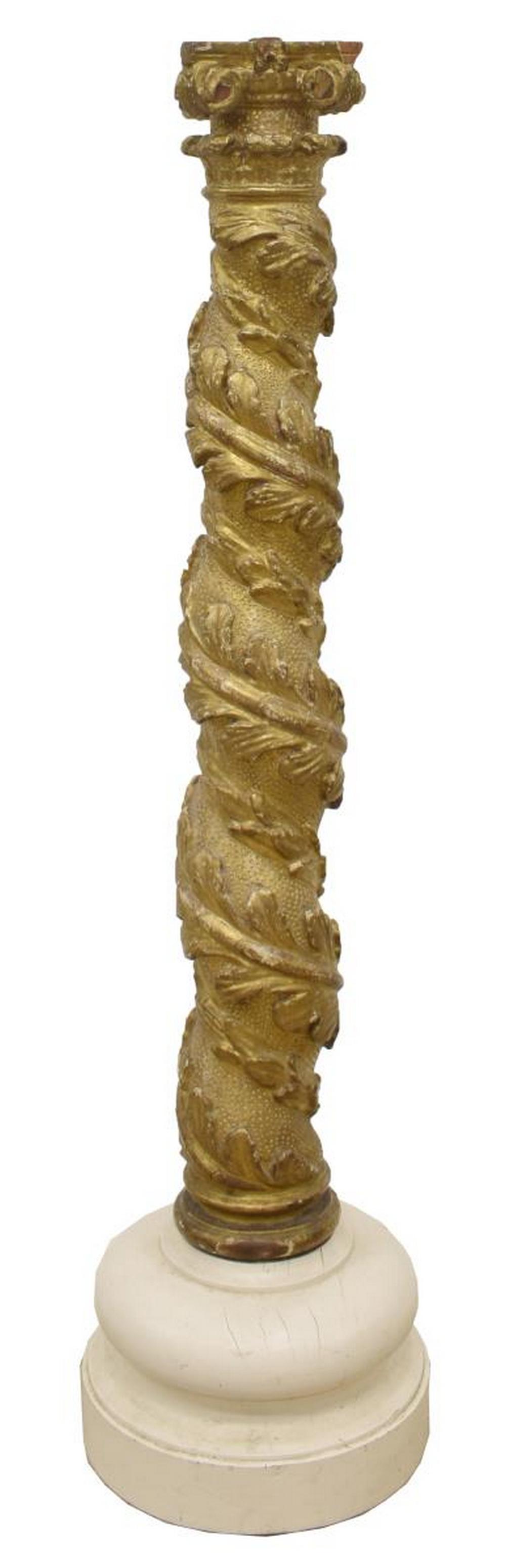 FRENCH PARCEL GILT & WHITE PAINTED WOODEN COLUMN (1 of 3)