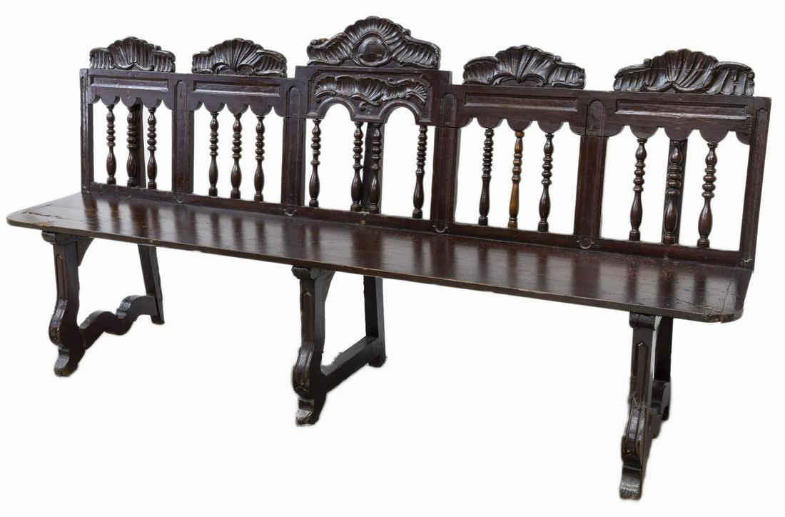 RUSTIC SPANISH SPINDLE-BACK LONG BENCH, 83"L (1 of 3)