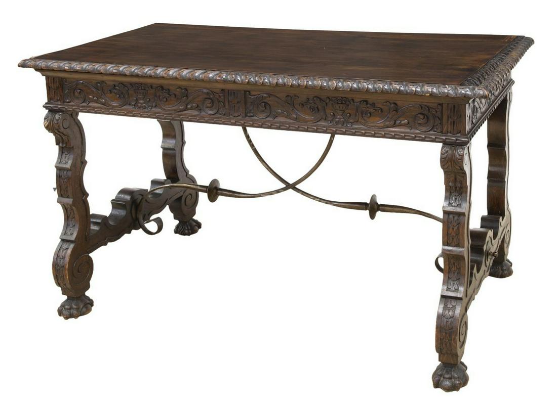 SPANISH BAROQUE STYLE WALNUT LIBRARY WRITING DESK (1 of 4)