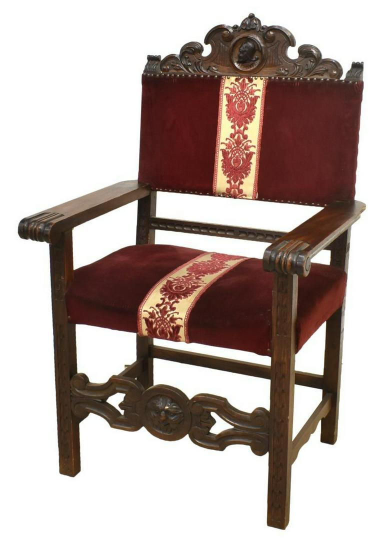 SPANISH RENAISSANCE REVIVAL WALNUT THRONE ARMCHAIR (1 of 3)