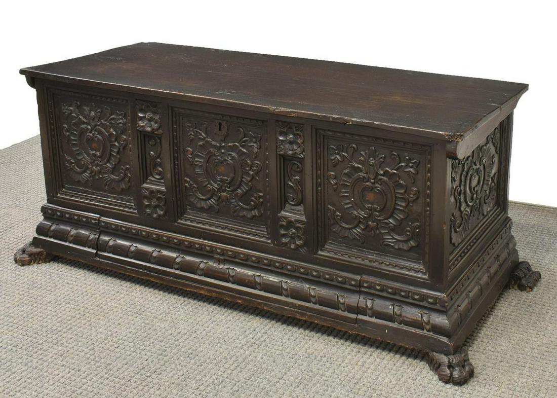 SPANISH RENAISSANCE REVIVAL CARVED COFFER TRUNK (1 of 5)
