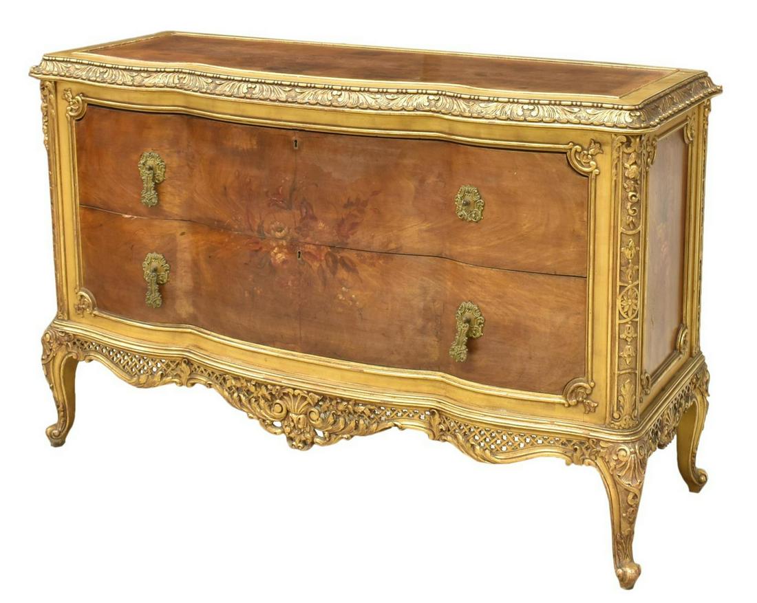 SPANISH PARCEL GILT & PAINTED TWO-DRAWER COMMODE (1 of 5)