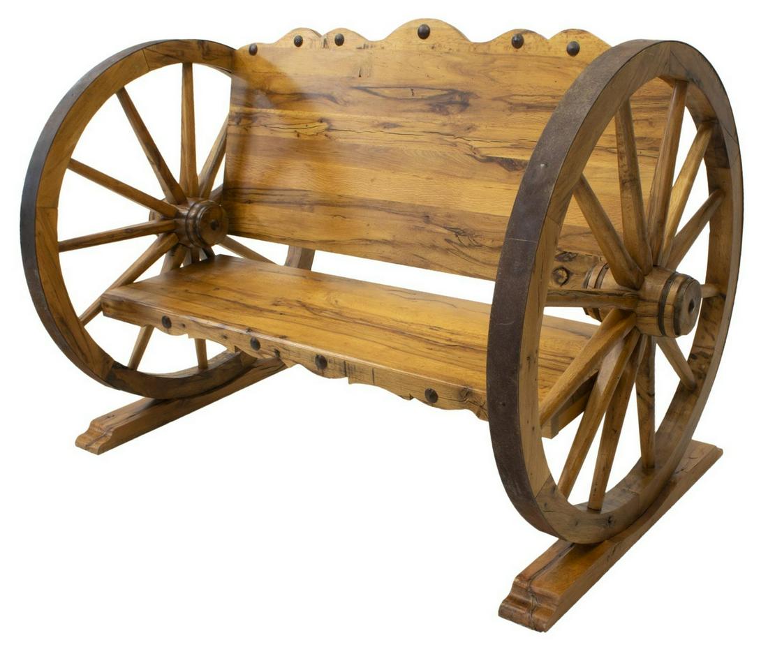 LARGE WAGON WHEEL BENCH, 78"W (1 of 3)