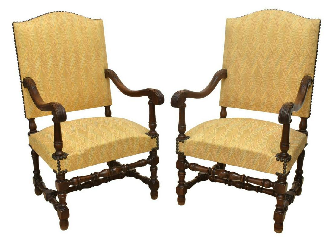 (2) FRENCH LOUIS XIII STYLE HIGH BACK FAUTEUILS (1 of 2)