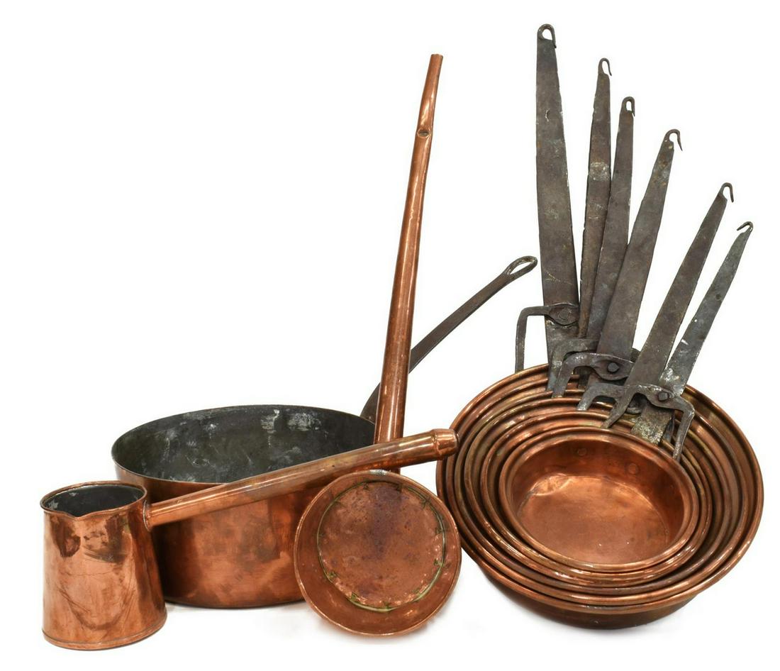 (9) FRENCH COPPER KITCHEN ITEMS, PANS, LADLES (1 of 3)