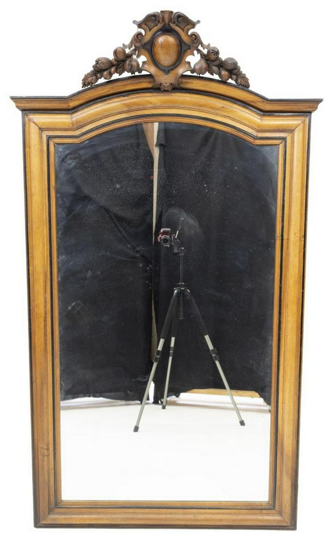 LARGE FRENCH CARVED WALNUT WALL MIRROR, 73" X 42" (1 of 3)
