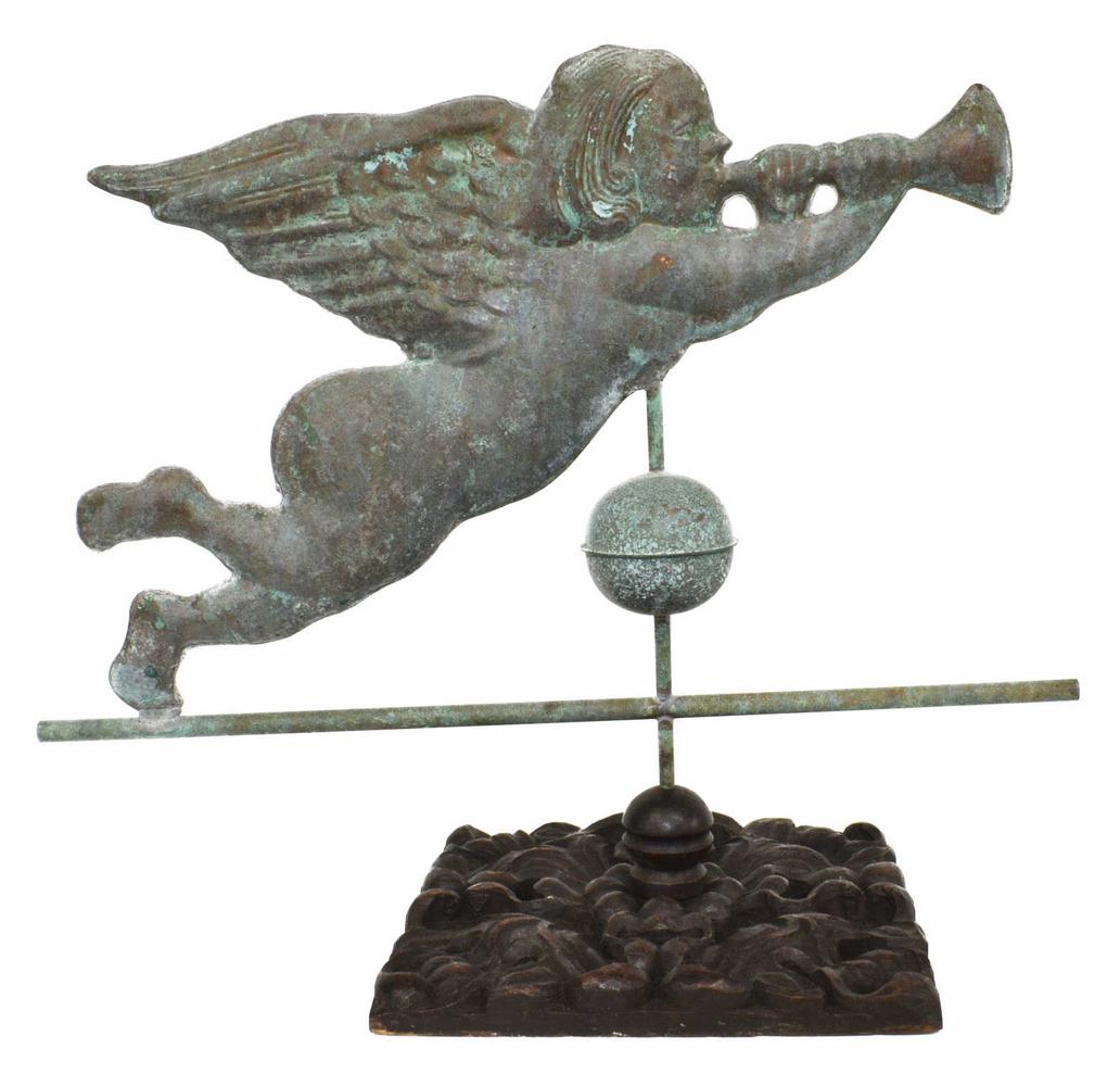 VERDIGRIS COPPER WEATHERVANE WINGED CHERUB W/ HORN (1 of 2)