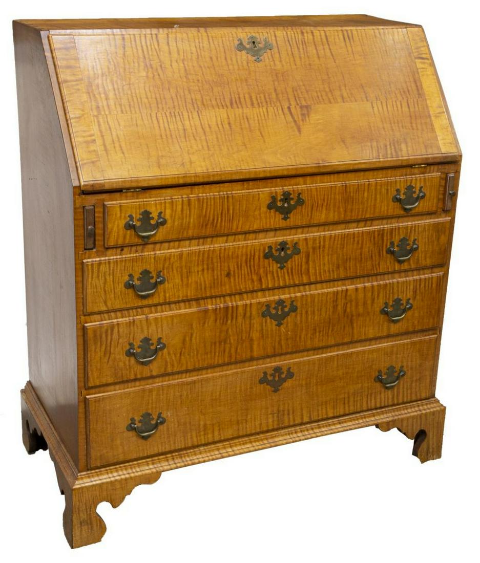American Chippendale Tiger Maple Secretary Desk Oct 19 2019