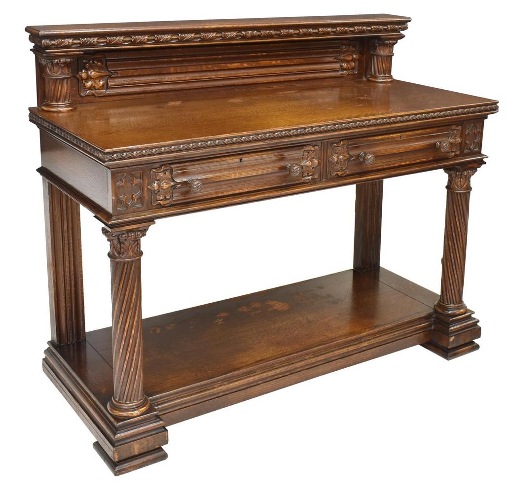 AMERICAN GOTHIC REVIVAL QUARTER SAWN OAK SERVER (1 of 5)