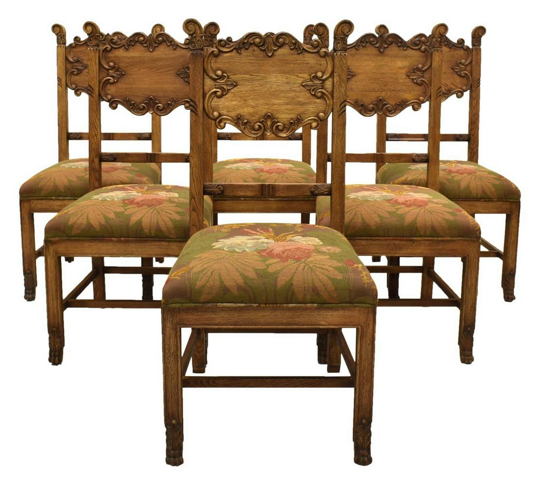 (6) AMERICAN CARVED OAK UPHOLSTERED DINING CHAIRS (1 of 2)
