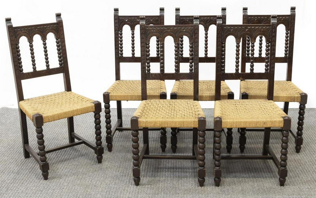 (6) SPANISH WALNUT RUSH SEAT DINING SIDE CHAIRS (1 of 2)
