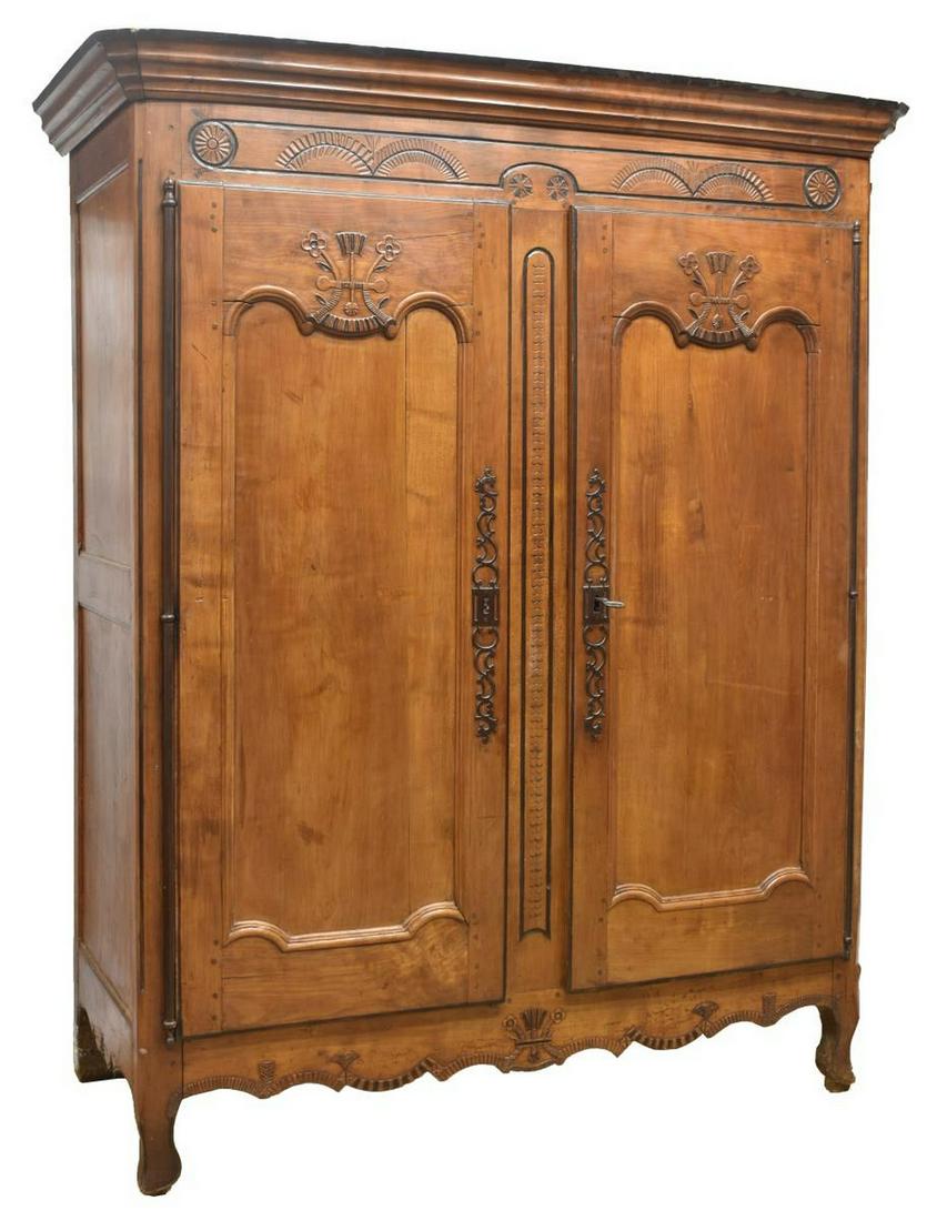 FRENCH PROVINCIAL LOUIS XV STYLE FRUITWOOD ARMOIRE (1 of 4)