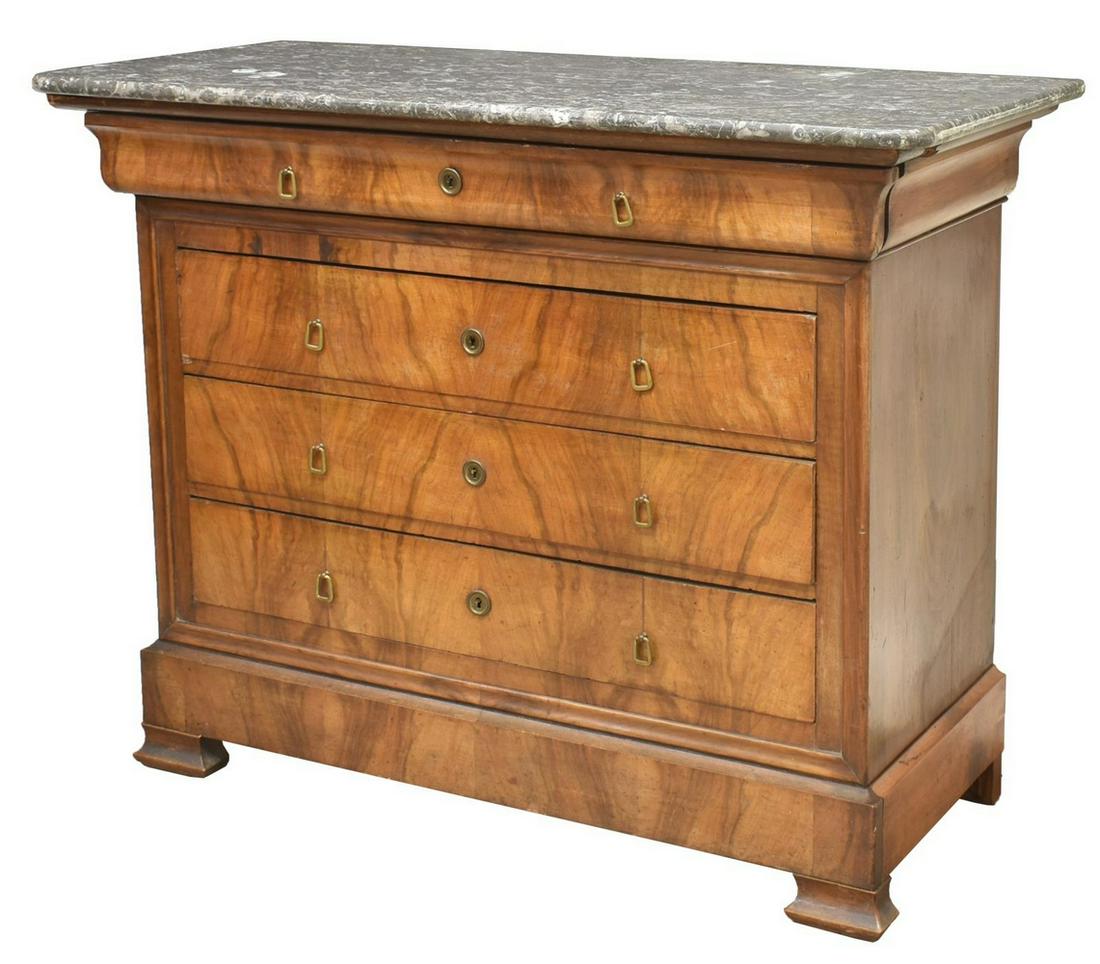 FRENCH LOUIS PHILIPPE MARBLE-TOP WALNUT COMMODE (1 of 5)