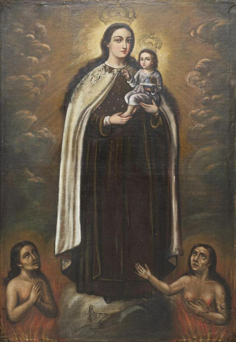 SPANISH COLONIAL PAINTING MADONNA OF POOR SOULS (1 of 3)
