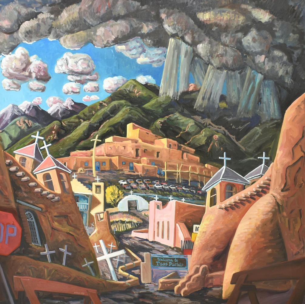 DEAN A. PORTER (B.1939) TAOS PUEBLO RAIN STORM (1 of 5)