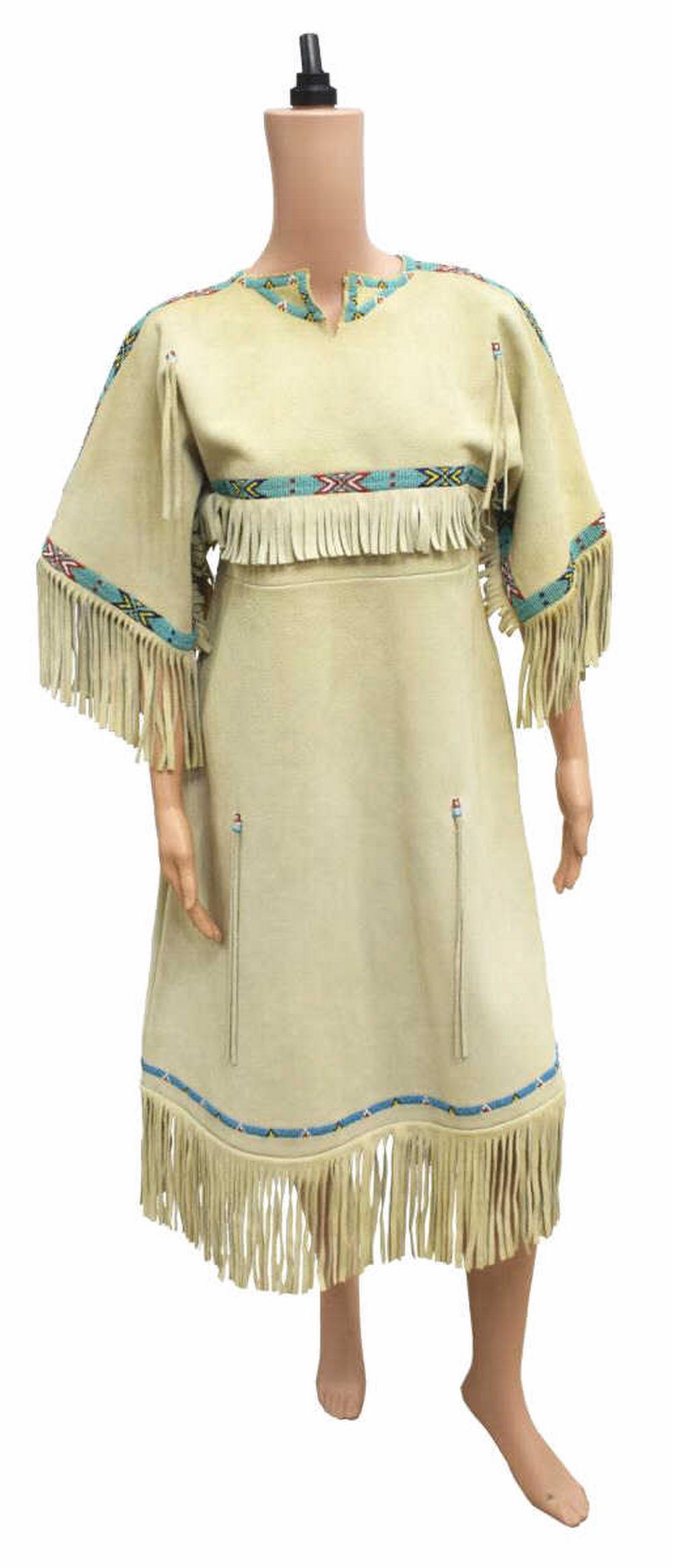 NATIVE AMERICAN BUCKSKIN BEADED & FRINGE DRESS (1 of 7)