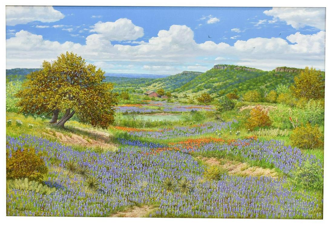MANUEL GARZA ( B.1940) BLUEBONNET PAINTING 33"x36" (1 of 4)