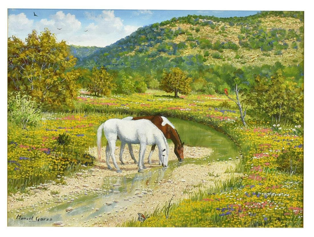 MANUEL GARZA (TX, B.1940) HORSES OIL PAINTING (1 of 4)
