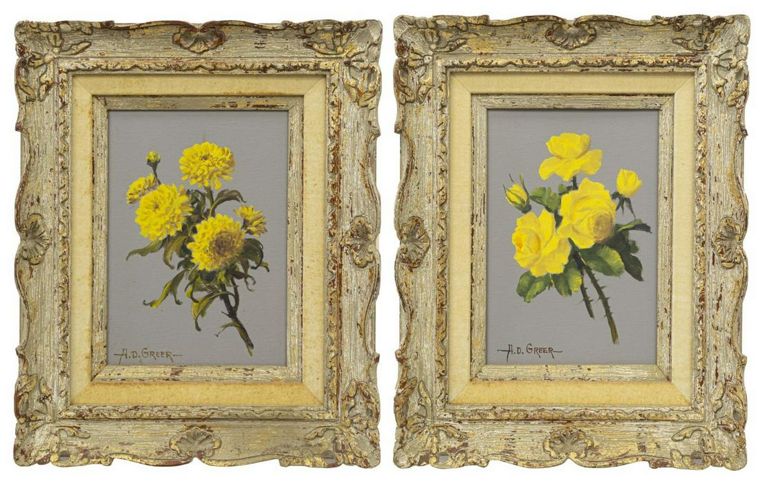 (2) A.D. GREER (1904-1998) YELLOW FLOWER PAINTINGS (1 of 6)