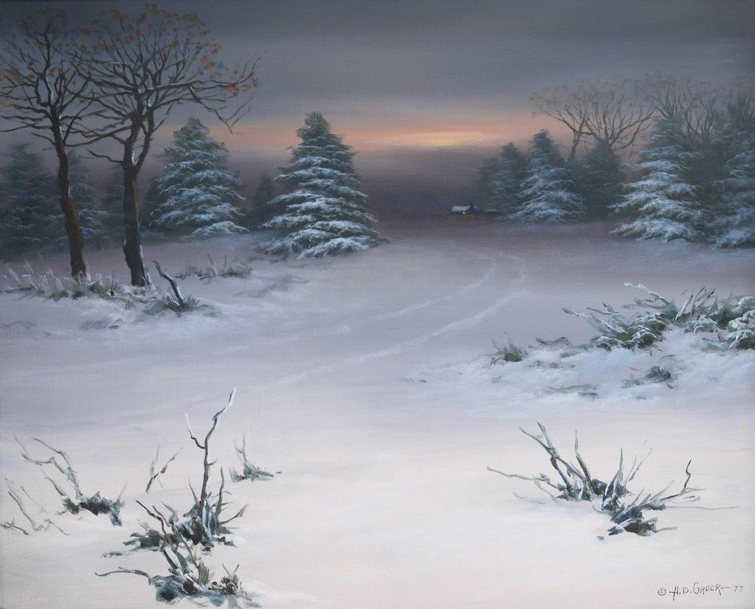 A.D. GREER (1904-1998) WINTER LANDSCAPE, 20" X 24" (1 of 4)