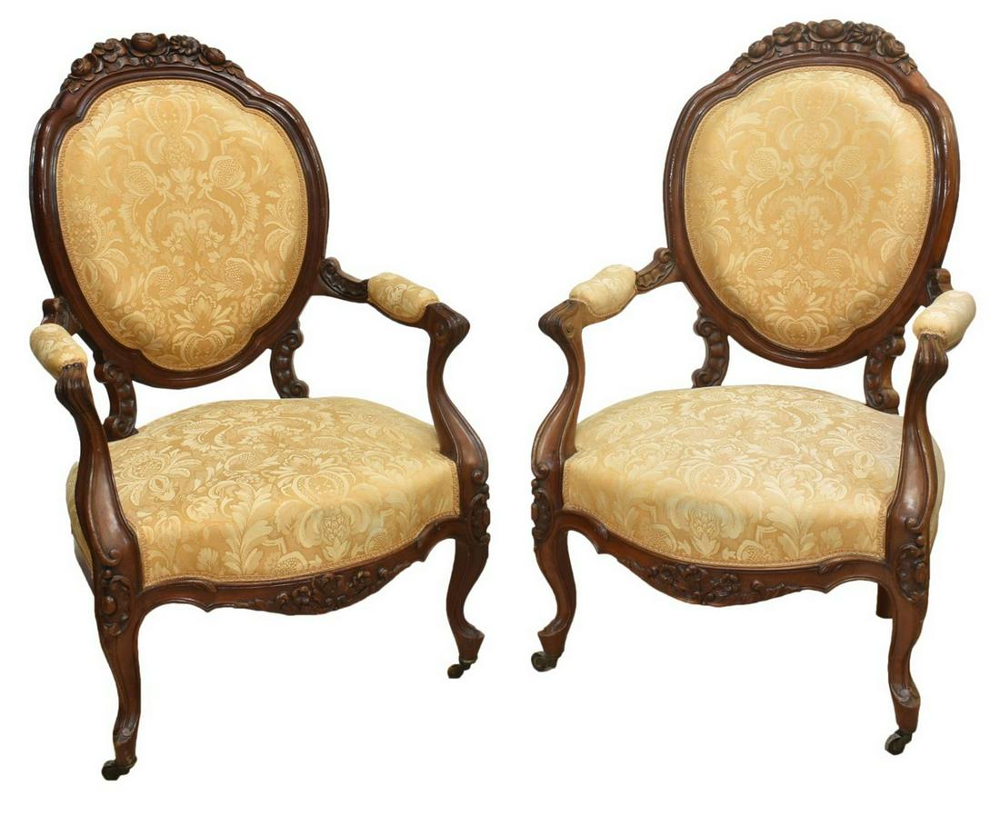 (PR) FRENCH LOUIS XV STYLE MAHOGANY FAUTEUILS (1 of 2)