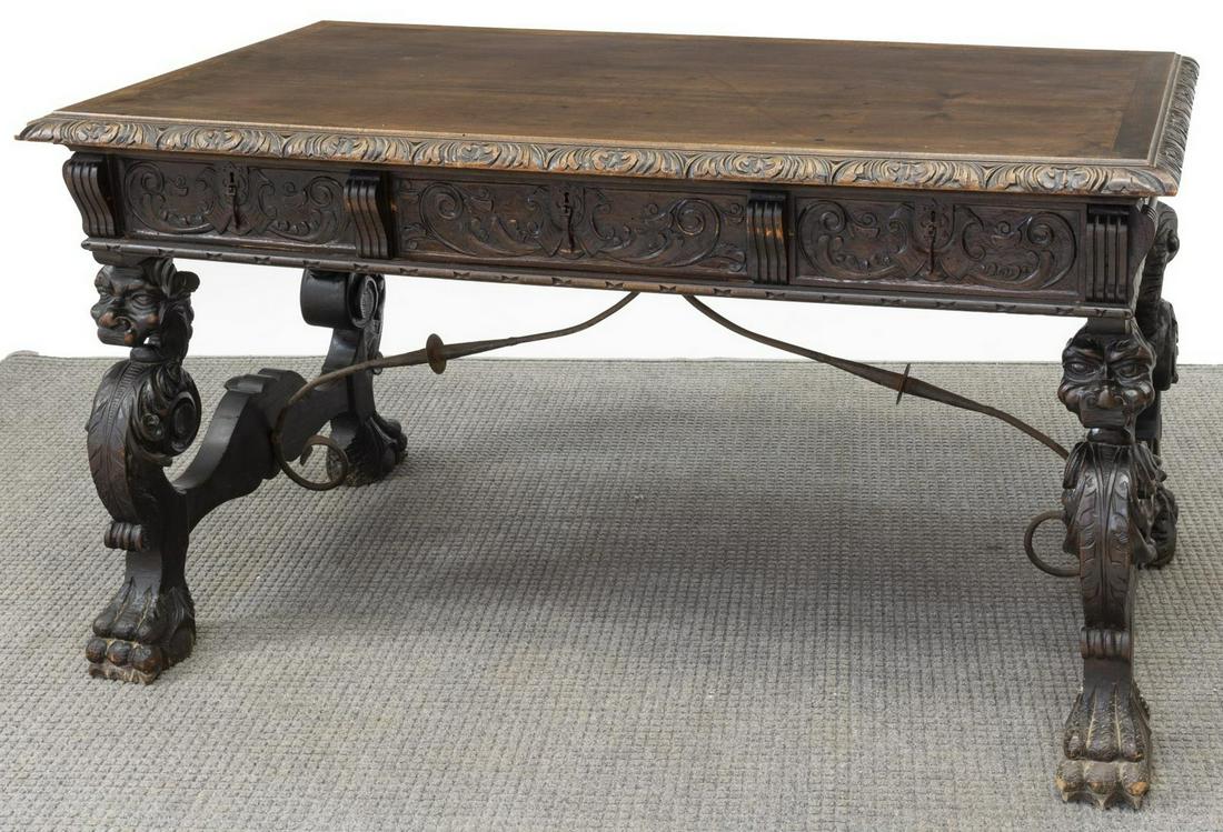 SPANISH RENAISSANCE REVIVAL WALNUT LIBRARY TABLE (1 of 5)