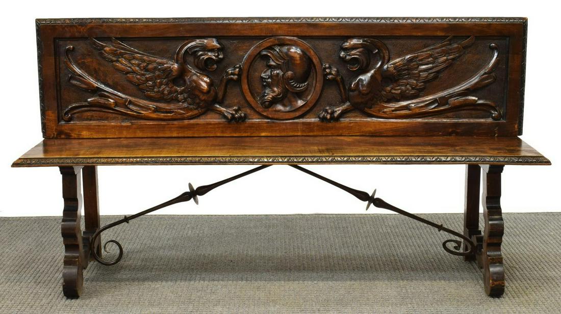 SPANISH BAROQUE STYLE WALNUT LONG BENCH, 70.75"L (1 of 3)