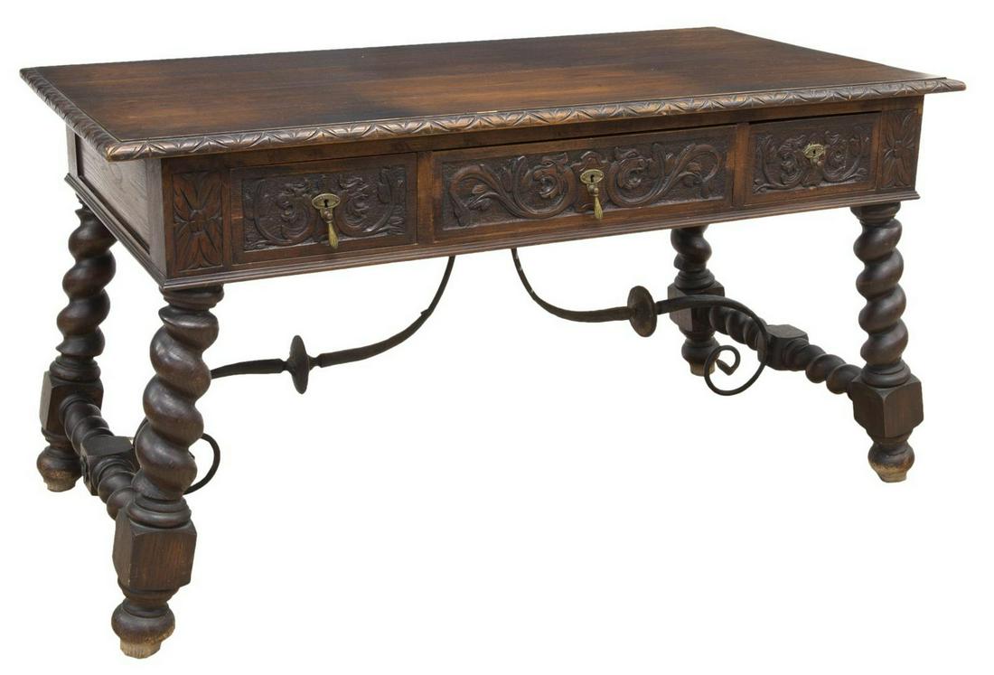 SPANISH RENAISSANCE REVIVAL WALNUT LIBRARY TABLE (1 of 4)