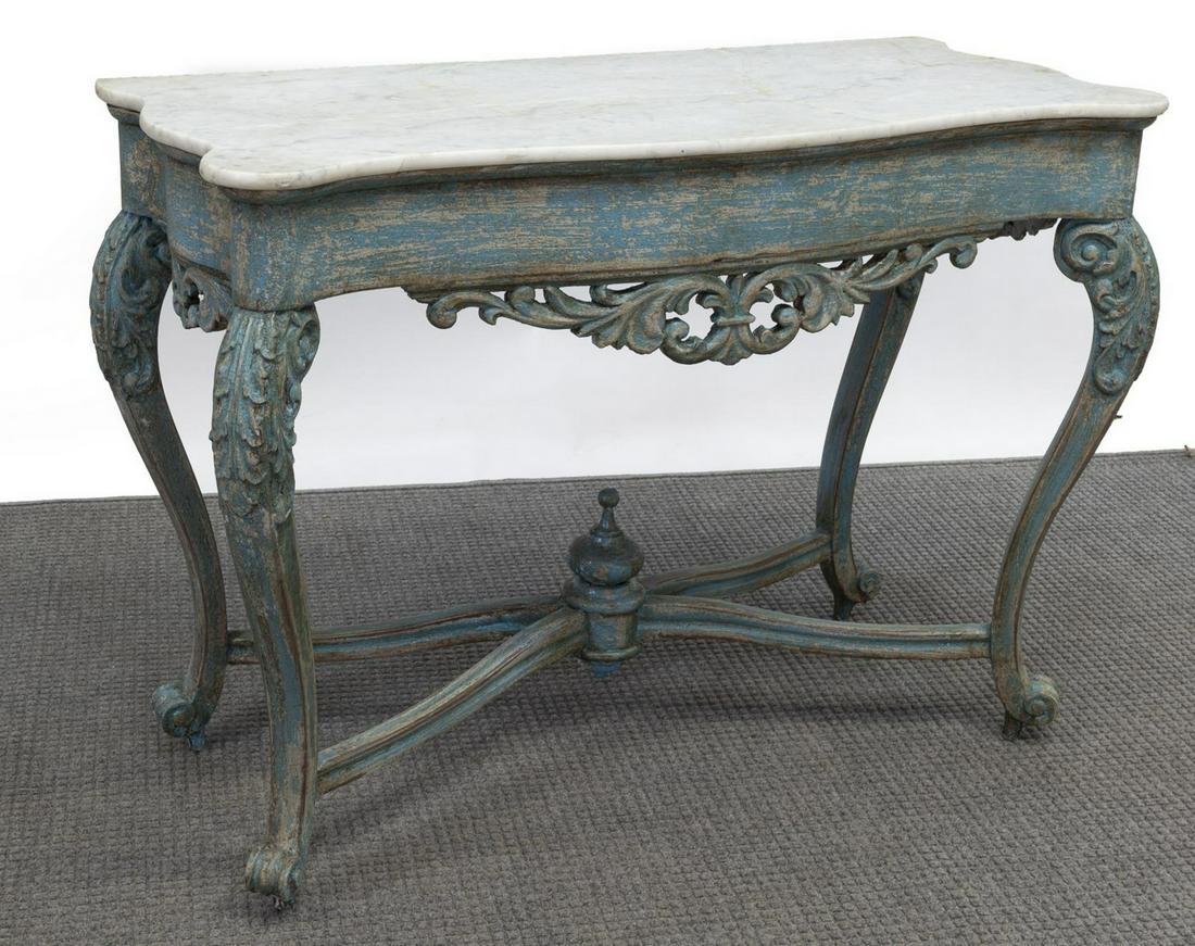 CONTINENTAL MARBLE-TOP PAINTED CONSOLE TABLE (1 of 4)