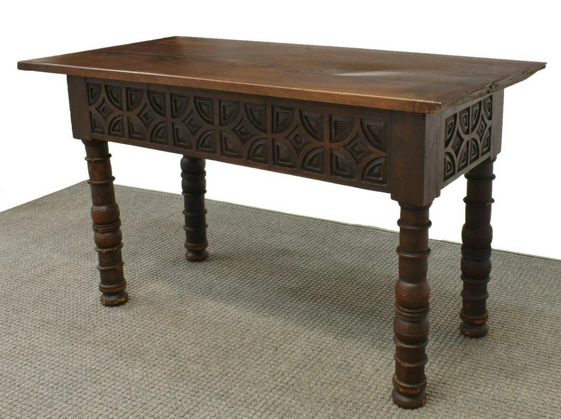 SPANISH GEOMETRIC CARVED WALNUT TABLE (1 of 4)
