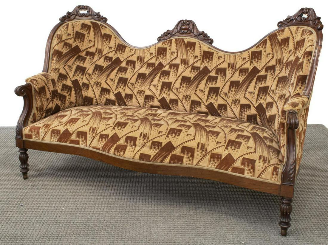 FRENCH MAHOGANY UPHOLSTERED PARLOR SOFA (1 of 3)