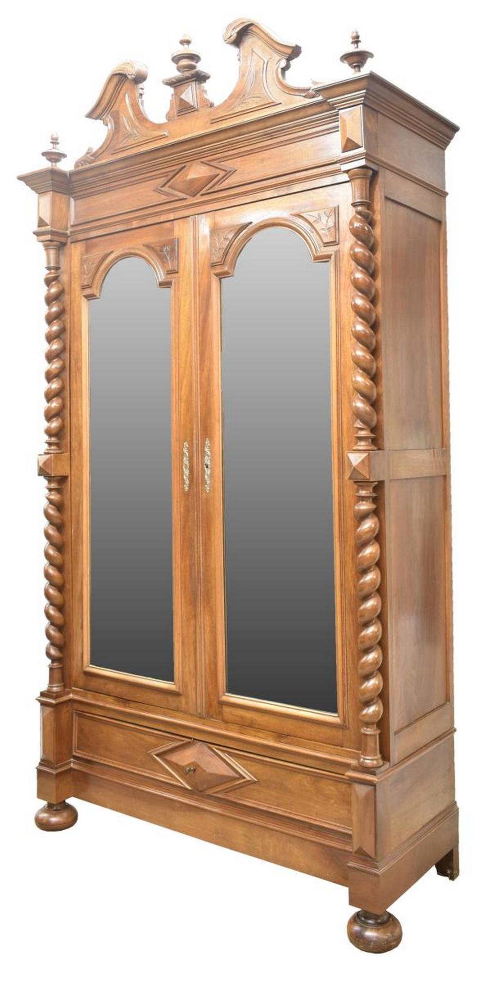 FRENCH HENRI II STYLE MIRRORED WALNUT ARMOIRE (1 of 4)
