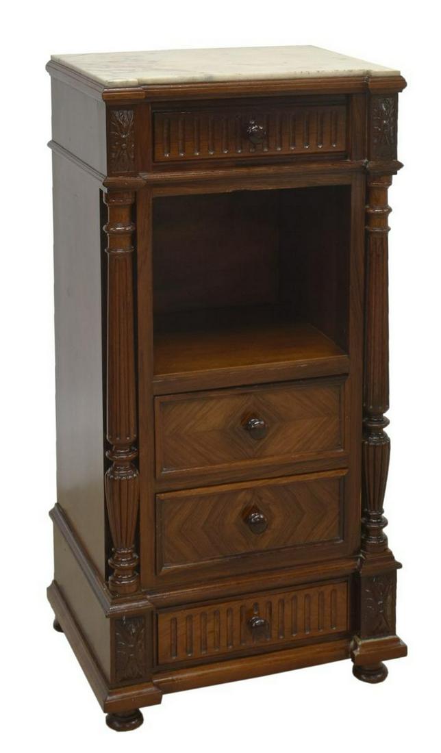 FRENCH HENRI II STYLE MARBLE-TOP NIGHTSTAND (1 of 4)