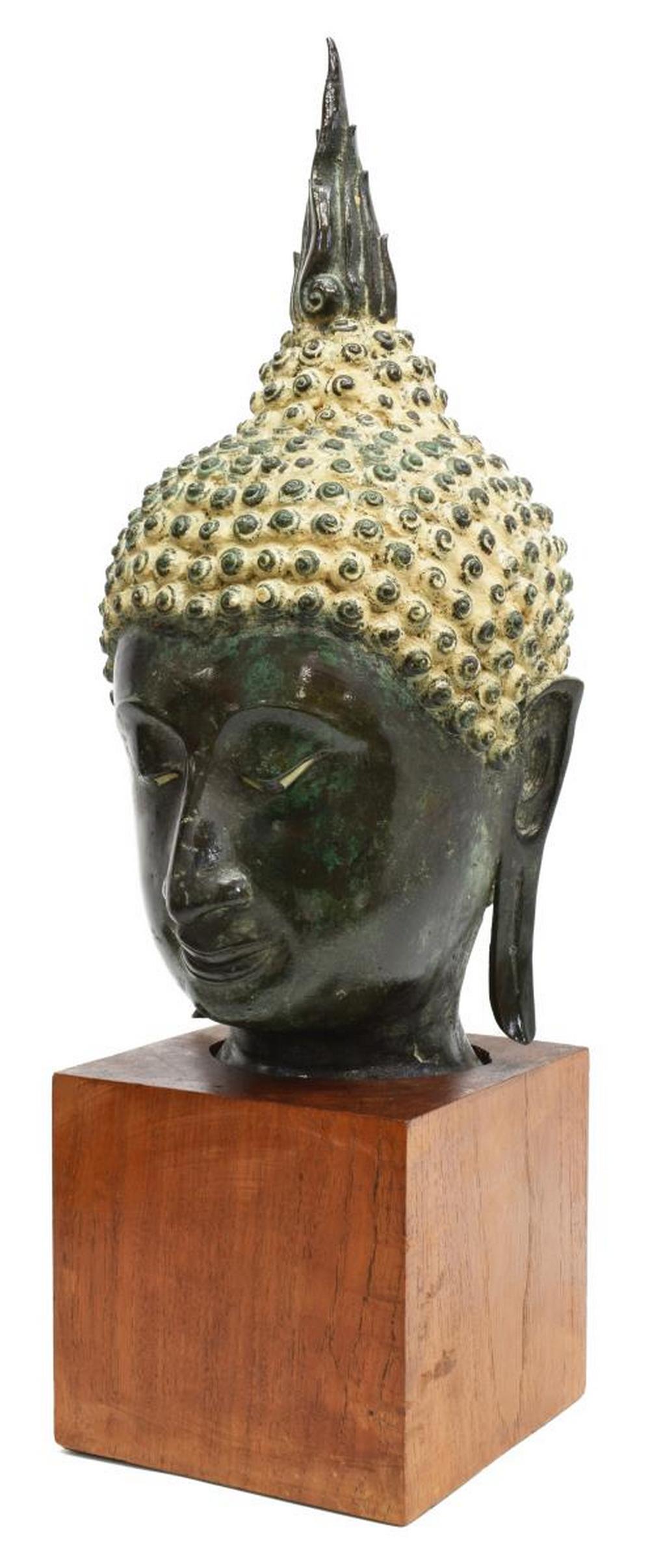 THAI VERDIGRIS BRONZE HEAD OF BUDDHA (1 of 5)